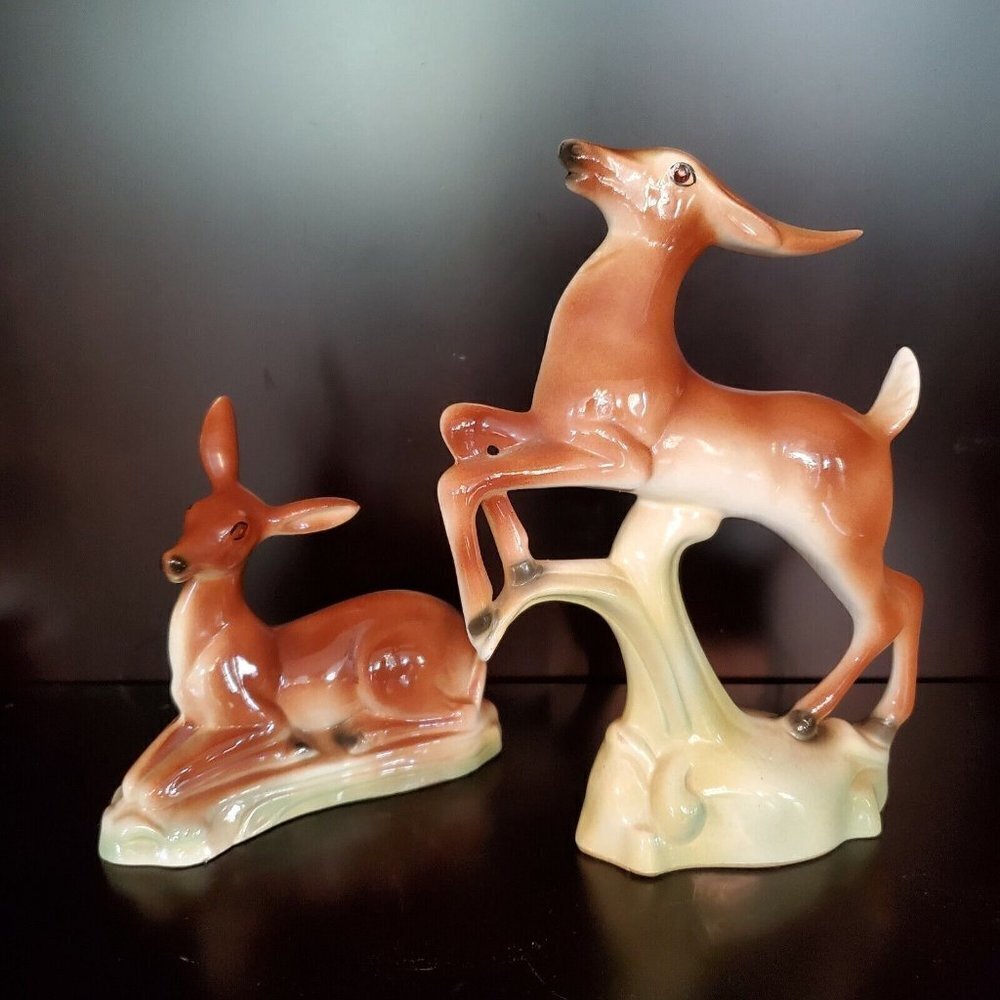Vtg Deer Figurine Pair McCulloch Art Pottery Mid‎ Century MCM California 9" tall